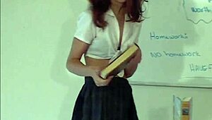 Victoria Schoolgirl Fucks Vibrator on Teacher's Desk