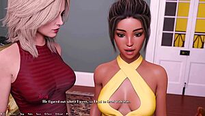 short haired brunette with small tits sucking big white cock as busty blonde watches and touches herself