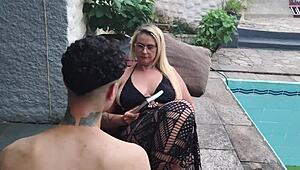 Madastra Seduces Stepson with Huge Ass for Wild Public Pool Sex