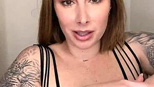 Paige in fishnets takes big black cock dildo, finishes with mouth