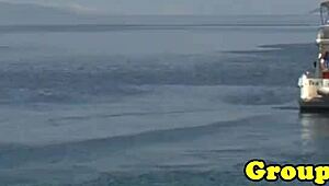 Facialized Babes on Beach Sucking Cock After Party