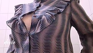 pinay chubby babe plays with her big natural tits during office break