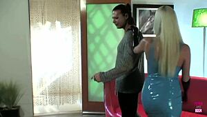 Blonde with Fake Breasts Sets Up Brunette for Fucking