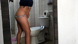 Boss's stepdaughter undresses in bathroom!