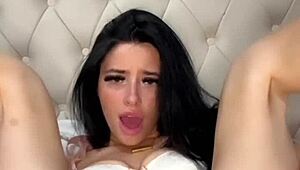 Horny British brunette college girl intensely plays with toys in solo session