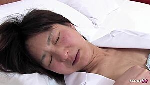 ugh, caught old japanese mature masturbatin, then she seduced boy to creampie in uncensored jav