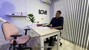 Interview turns into banging the big ass of a hot brunette.