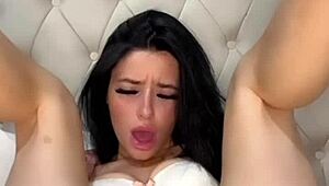 Horny British brunette college girl intensely plays with toys in solo session