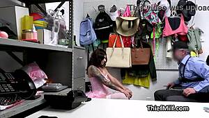 Tattooed Milf in Corset Striptease Fingering Small Tits Blowjob in Office