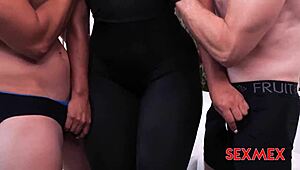 Milf Carla Morelli in threesome blowjob and creampie