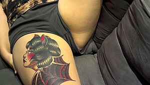 Chubby brunette in see-through panties gets touched by friends