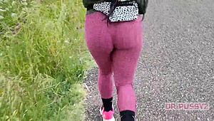 Ebony Pornstar With Big Ass In Leggings Runs Alone In The Forest, Feeling Free