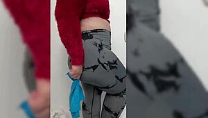 Milf stepmom cleans while shaking her huge ass in yoga pants