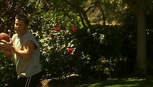 Eva Angelina deepthroats thick dick and fucks hard outdoors in fishnets