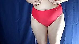 one piece swimsuit try on goes uncensored with big tits.