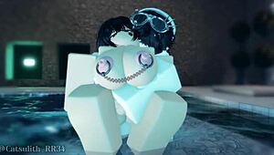 Alone in the pool with shy girl turns into rough fuck and cumshot.