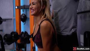 Blonde European Cherry Kiss Enjoys Double Penetration Threesome at the Gym