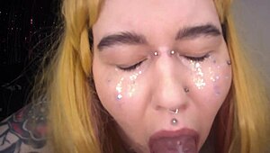 Slut Gives Sloppy Blowjob To Clear Dildo Toy