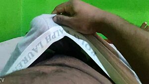 man strokes his black cock solo in handjob session