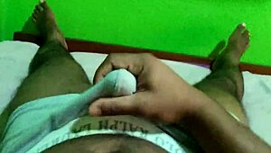 man strokes his black cock solo in handjob session