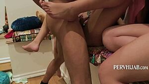 arab besties stumble upon a male stripper with a huge cock at pervhijab event. what a wild striptease night!