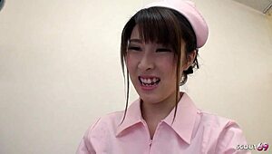 Japanese nurse gives blowjob and titfuck to patients in hospital