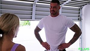 Fitness Model Seduces Trainer For Big Cock With Fake Tits Cunilingus Swallow Big Clit Pussy Lick