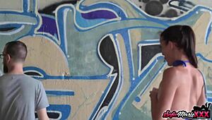 Naughty cougar Sofie Marie lures an amateur guy. She rides him hard in outdoor missionary action.