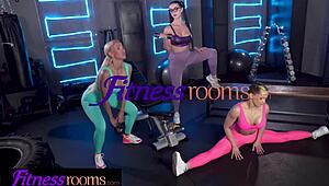 fitness rooms lady gang and milf emily bright in steamy lesbian gym threesome