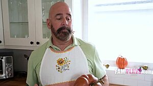 yo, violet gems gets down with her pervy step papa in the kitchen!