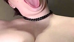 Titfuck and dildo suck with amateurs licking and spitting