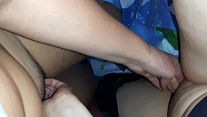 My Girlfriend And I Mutually Masturbate Under The Covers, Moaning In Lesbian Orgasm.