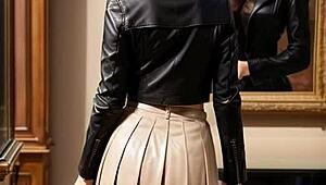 Art lessons turn into leather skirt upskirt dream! 🎨