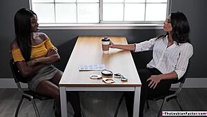 Ebony lesbian pussy licking busty milf with face sitting