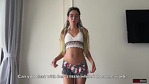 Fuck me right now while my step sister works? Risky sex behind her back.