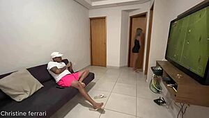 Hotwife sneaks a steamy moment while hubby’s out for the game