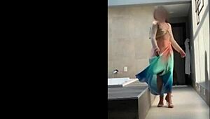 Amateur Mature Woman Dancing Outdoor In Cosplay Skirt, Small Tits Exposed