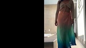 Amateur Mature Woman Dancing Outdoor In Cosplay Skirt, Small Tits Exposed