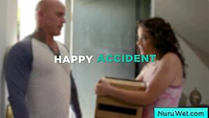 curly teen 18+ masseuse rubbin her wet pussy on client, oops!