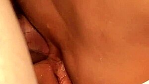 Lubricate the shaved fuck doll's big pussy and ass for close-up double anal fucking