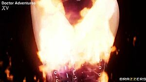 Out of the flames, caucasian babe gives blowjob, ass to mouth, and wet assfucking fetish