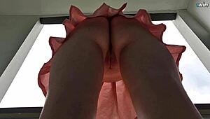 Hey, check out this upskirt pussy view in the mall without panties