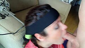Wife's Head on Fucking Machine for BJ