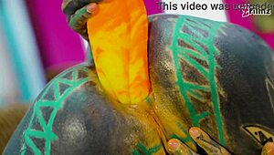 Sexy Fishnets and High Heels Highlight Solo Anal Play with XL Dildo