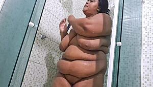 Neighbor's shower leads to huge squirt in lingerie