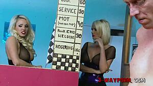 watch this blonde voyeur in garage threesome