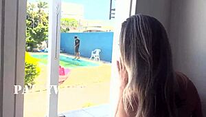 Waited for Husband to Leave, Then Banged Pool Cleaner Hard! Full on Red and Sheer!