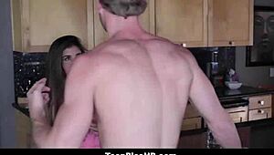 Horny teen's braces shine during best friend's creampie