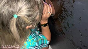 Housewife Used in Gloryhole by Huge Cock. Husband Watches in Awe with Tan Lines Exposed.