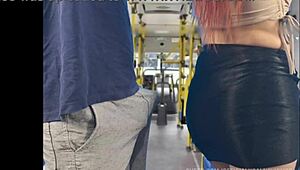 Pretty redhead student groped by stranger on public bus